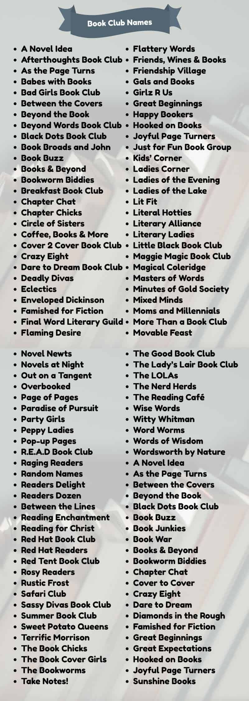 Book club names suggestions