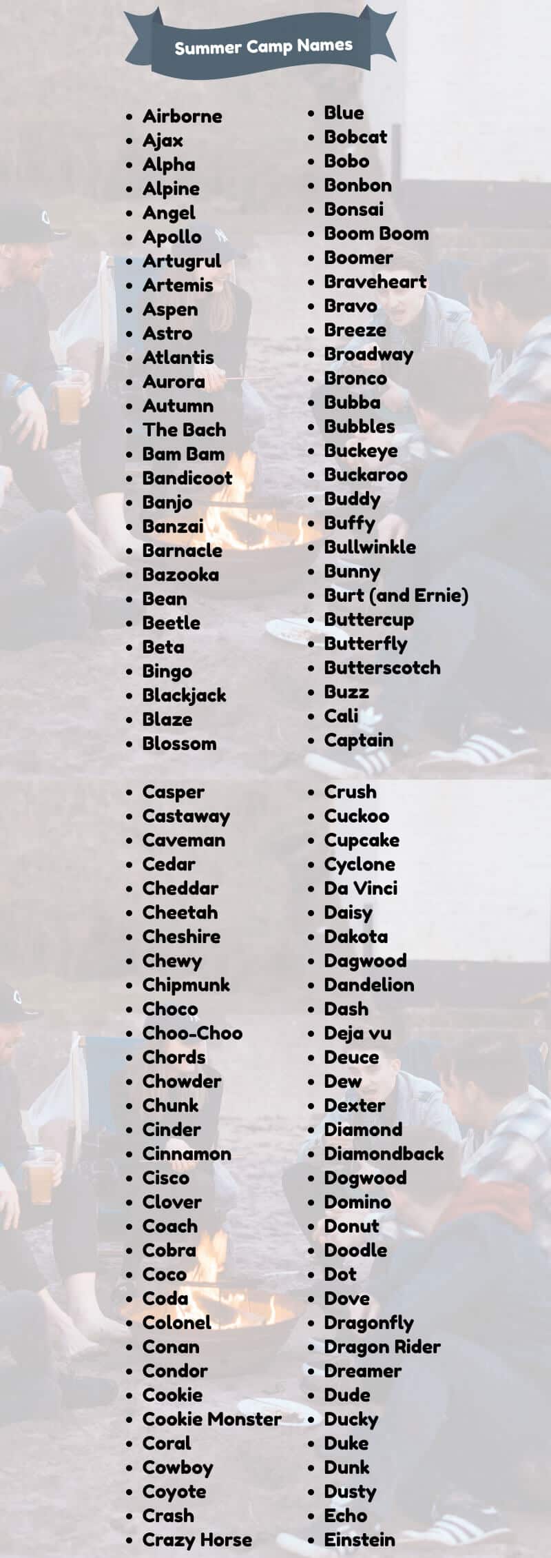 camp names list