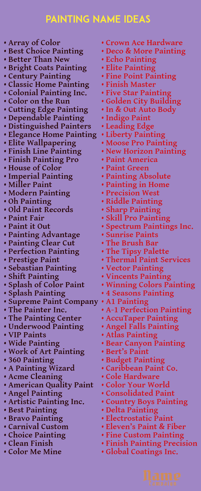 Painting names: The best painting company names