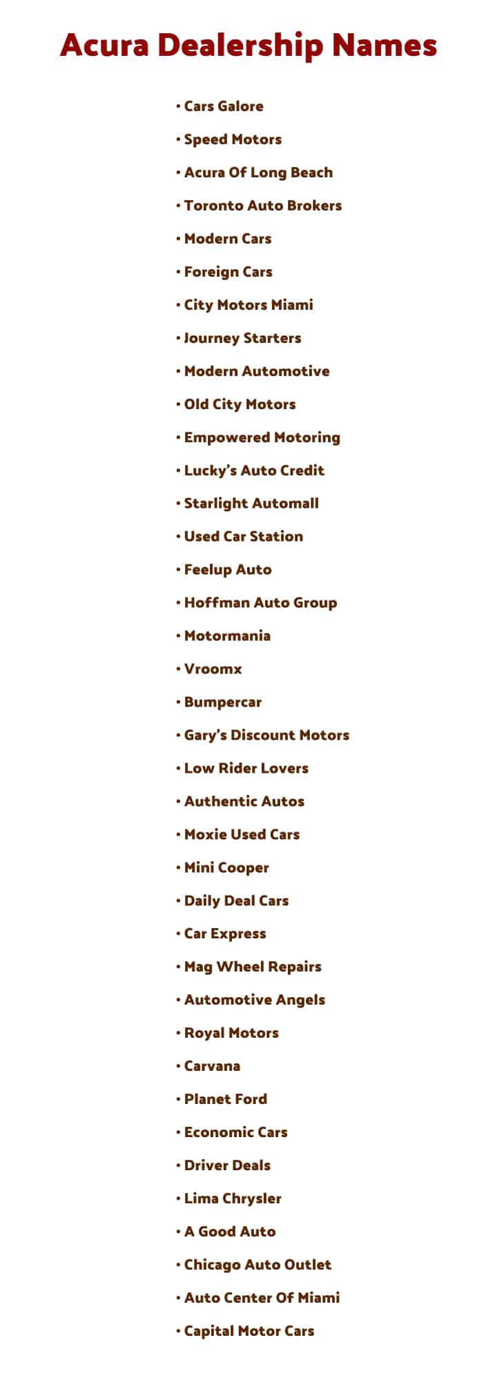 acura dealership names list