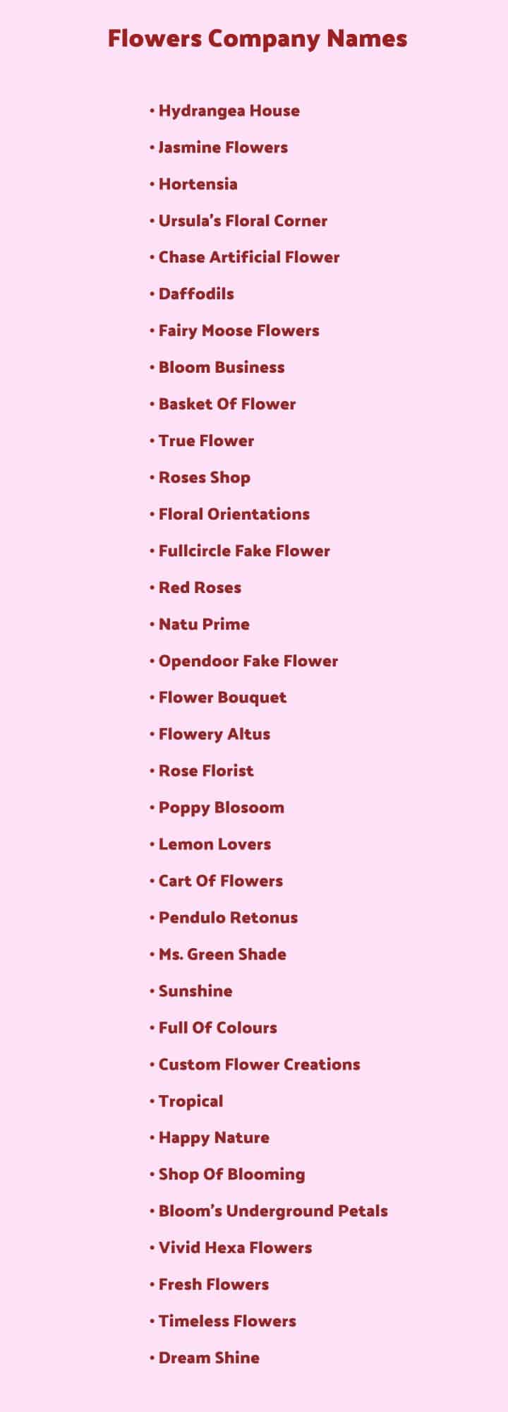 artificial flowers name