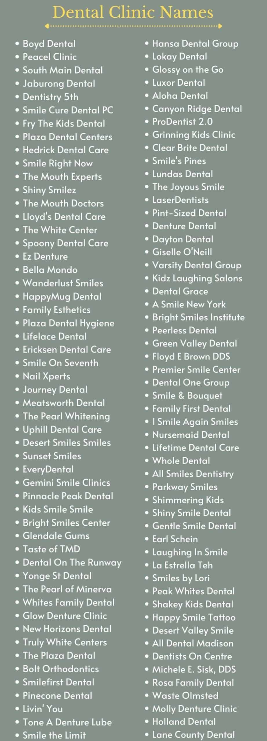 Dental Names and Catchy Dental Clinic Names