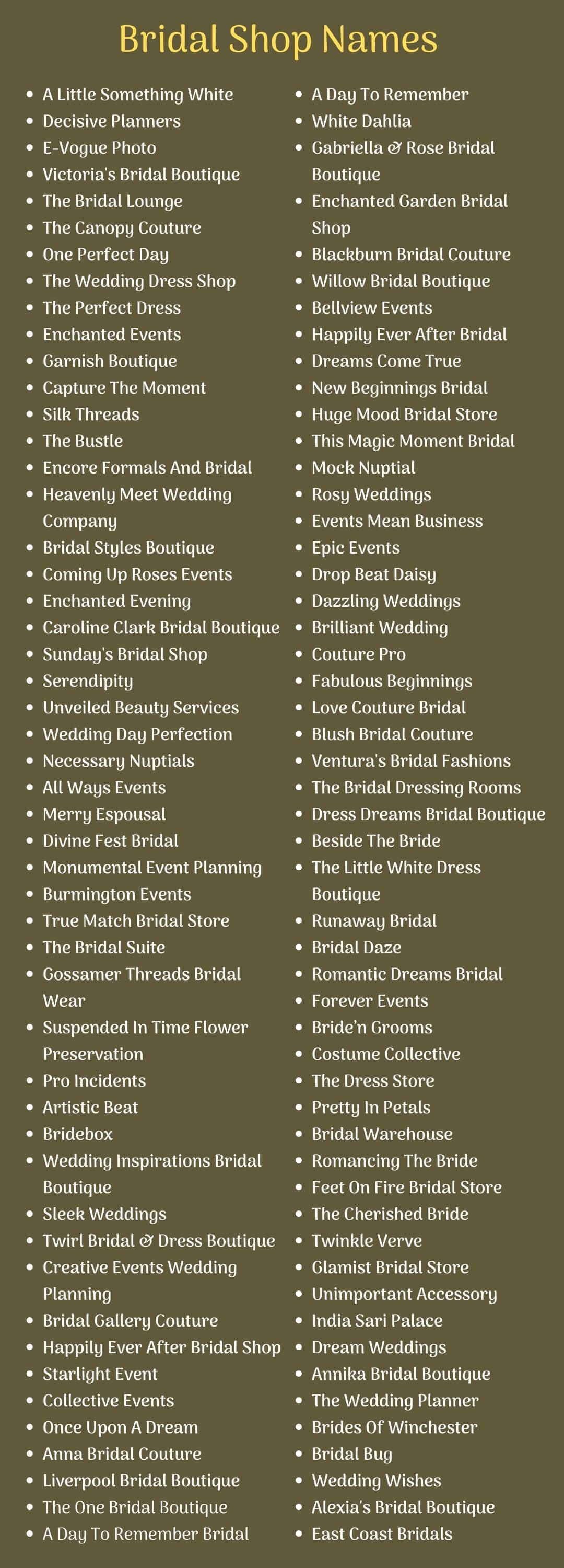 Bridal Shop Names Ideas
