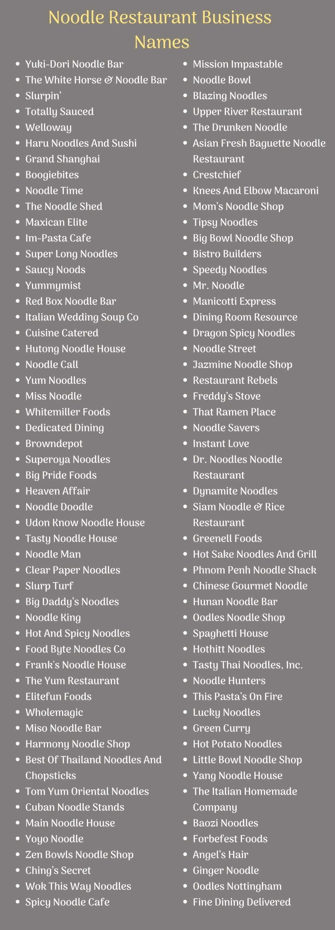 Noodle Restaurant Business Names Ideas 